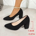 thumbnail image 4 of Suede Heels for Women Classic Solid Color Closed Pointed Toe Chunky Heeled Slip on Pumps Shoes Casual Dressy Business Work Shoes Black Size 6.5, 4 of 6