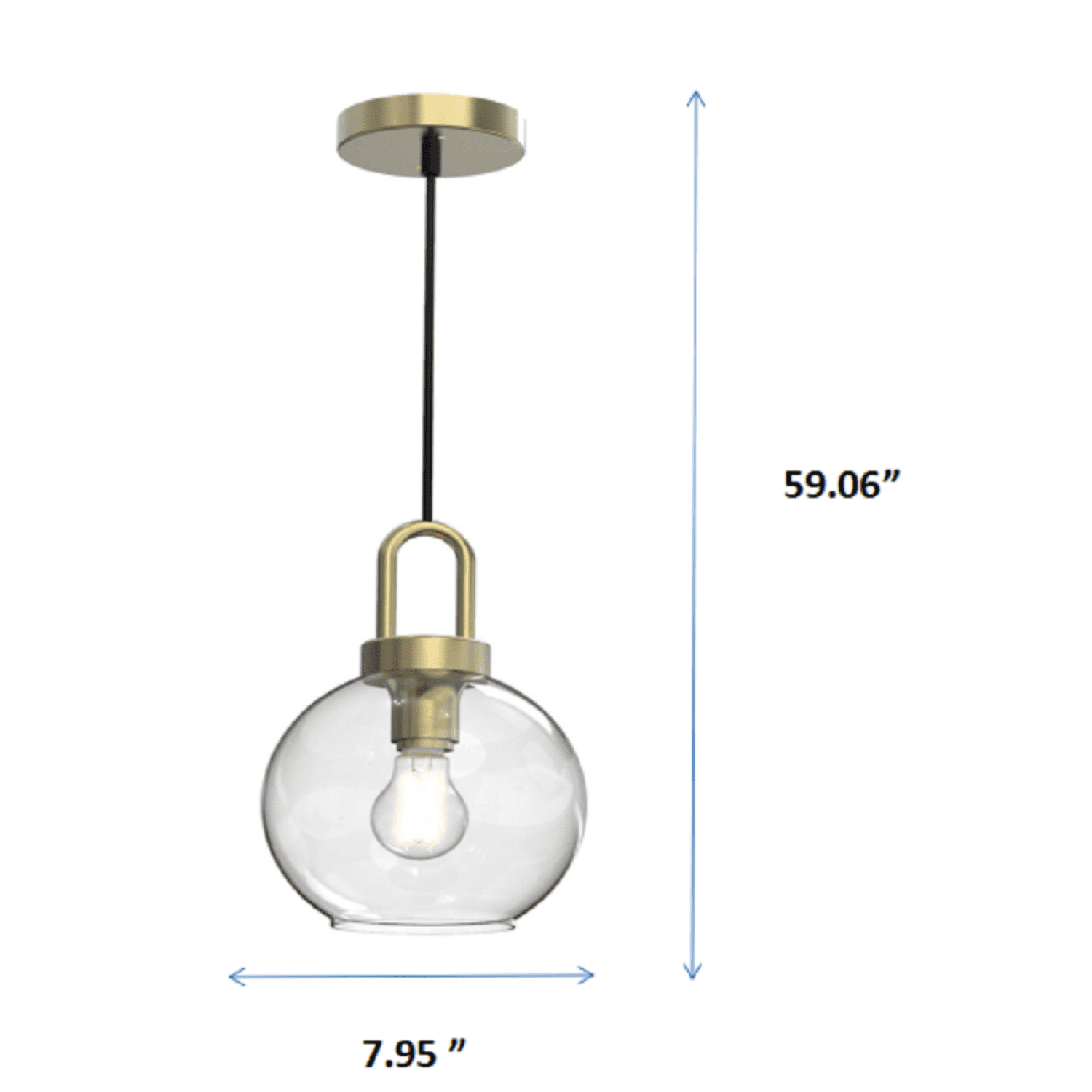 Better Homes & Gardens 59” Golden Pendant Ceiling Light, Metal Base Glass Shade, Cord Adjustable CA