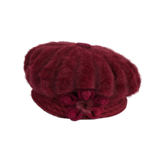 Zehuanyu Female Crochet Knitted Wool Hat Warm Beanie for Women Girls (Dark Red)(Random Style)
