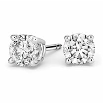 14K White Gold Round 1/2 Ct, 1 Ct, & 2 Ct Moissanite Solitaire Stud Earrings Plated by Paris Jewelry
