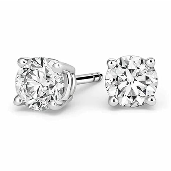 14K White Gold Round 1/2 Ct, 1 Ct, & 2 Ct Moissanite Solitaire Stud Earrings Plated by Paris Jewelry