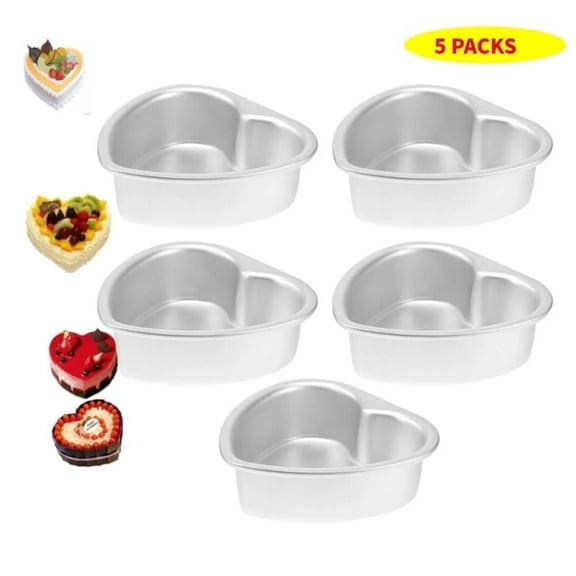Ueetek-5x Tin Heart Shaped Cake Pans Set, Heart Shaped Cake Tray Tin Baking Mold with Removable Bottom