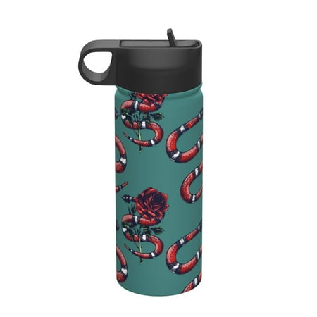 

Qekee Snake And Rose Print 18OZ Sports Insulated Kettle Coffee Mug Travel Tea Mug Thermos Cup 18 Stainless Steel Water Bottle For Running Hiking Cycling