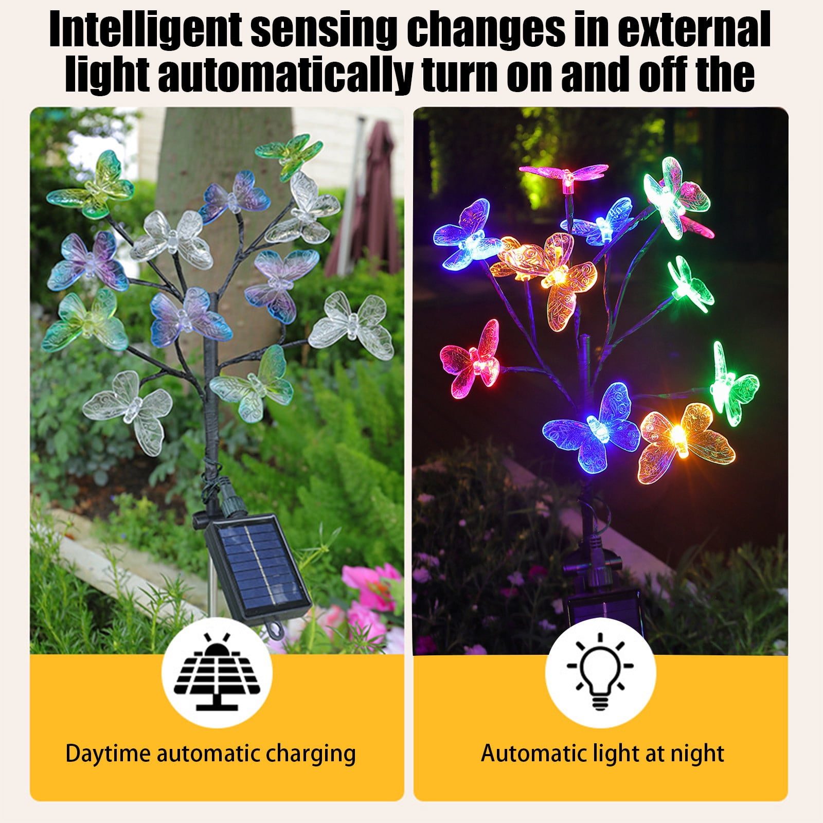 Solar Garden Lights - Solar Butterfly Lights Outdoor Decorations Multi-Color Changing LED Waterproof Stake Lights For Garden Yard Pathway Patio & Lawn Gifts for Mother's Day Mom Women