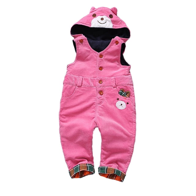 KIDSCOOL SPACE Salopette en Jean pour Bébé, à Capuche, Rose, 2-3 Ans