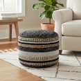 thumbnail image 3 of LR Home Round Black/Gray Striped Cotton and Jute Pouf Ottoman, 14" H x 18" W, 3 of 7