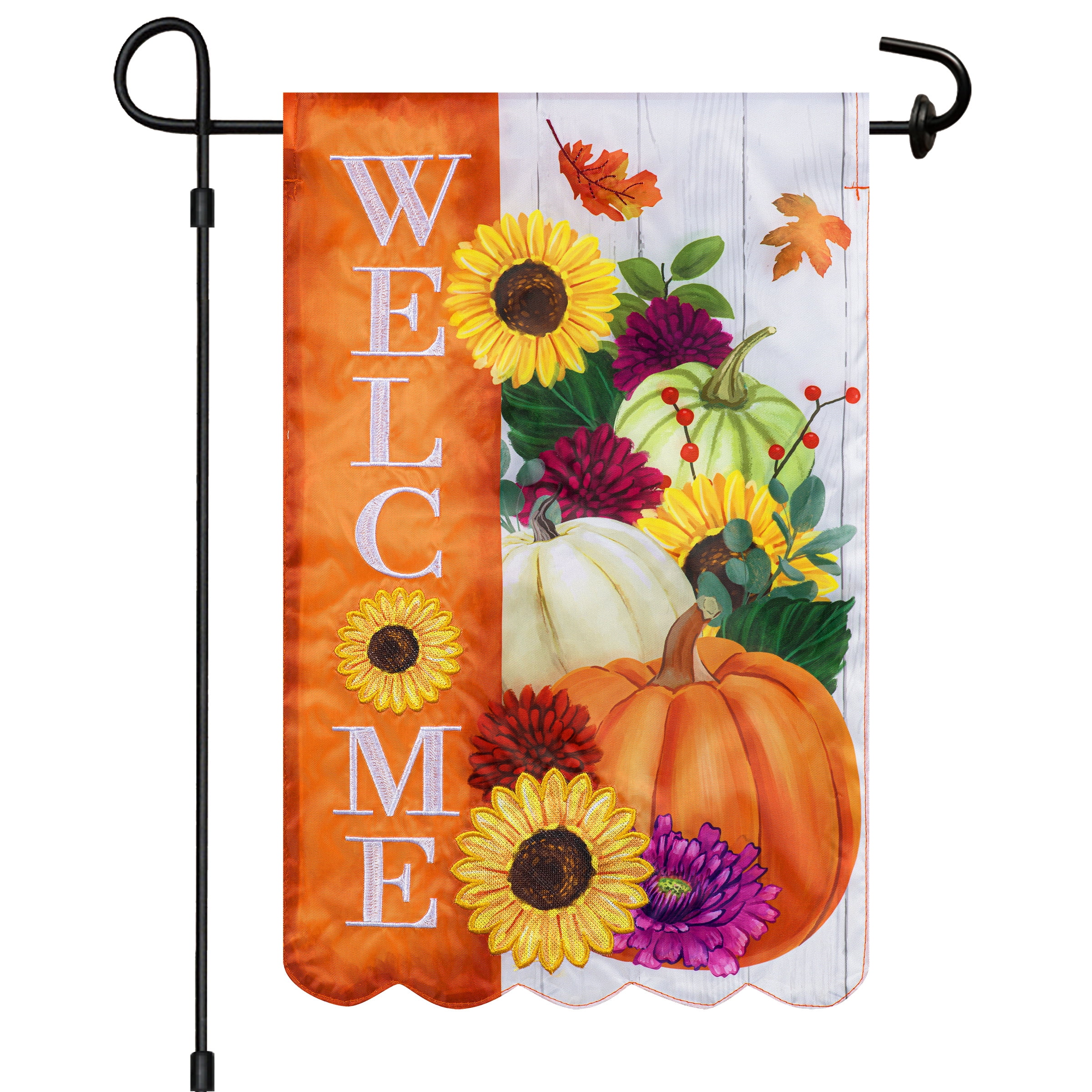 Meadow Creek Harvest 11.5" x 18" Welcome Pumpkin Outdoor Yard Flag with Stand