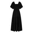 thumbnail image 6 of Casual Dresses for Women 2025 New Women's Summer Flowy Maxi Dress Short Sleeve Smocked Tiered Ruffle Boho Dresses with Pockets Black XXL, 6 of 9