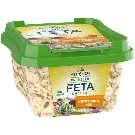 Athenos Feta Cheese Crumbles, Mediterranean Herb Cheese, 6 oz Tub