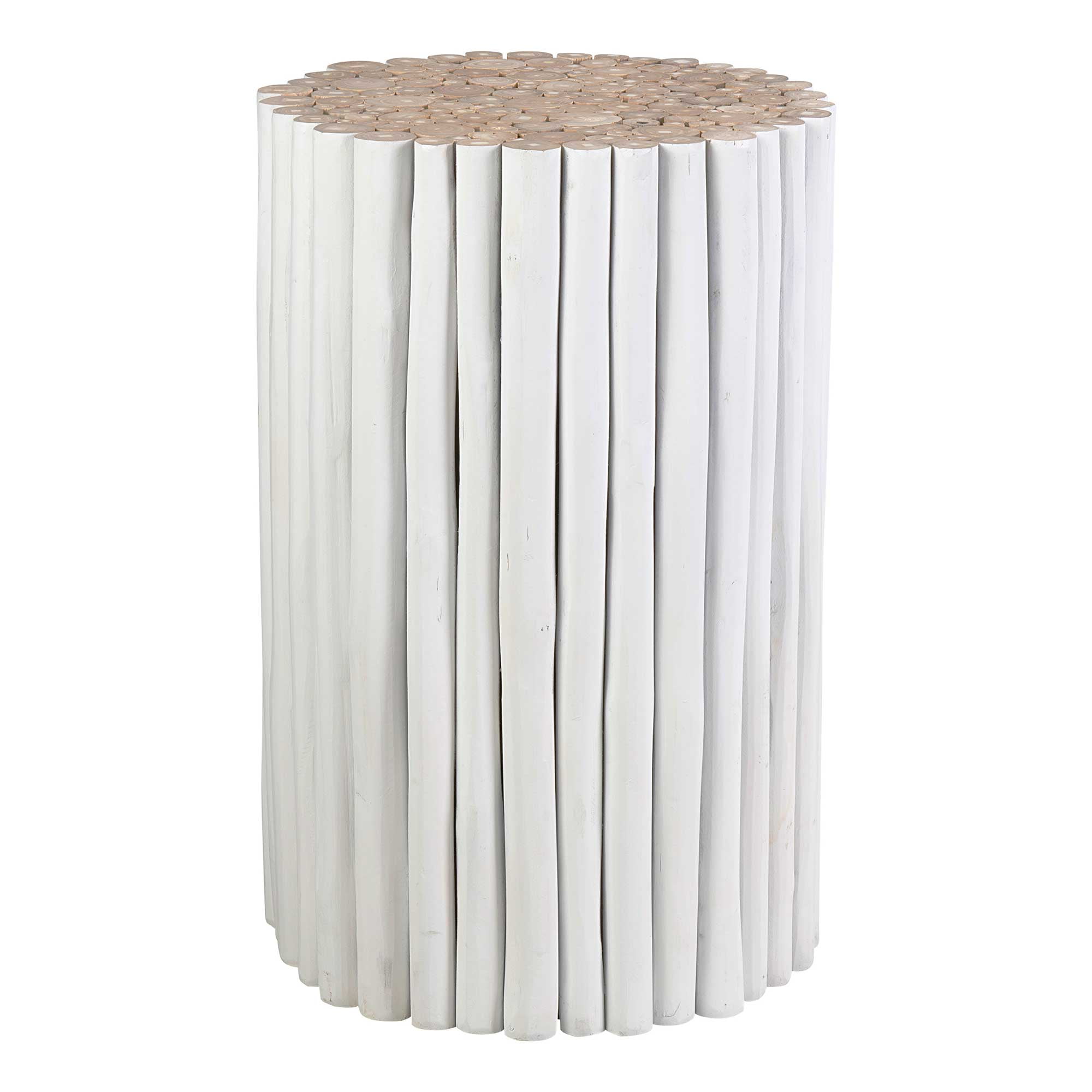 Stanley White Round Teak Accent Table by East at Main Large Cut