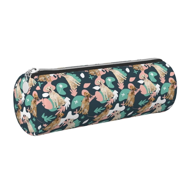 Easygdp Labrador Retriever Dog para Estuche de Lápices Cilíndrico de Cuero con Cremallera, Organizador de Lápices de Cuero para Escuela, Oficina y Viajes