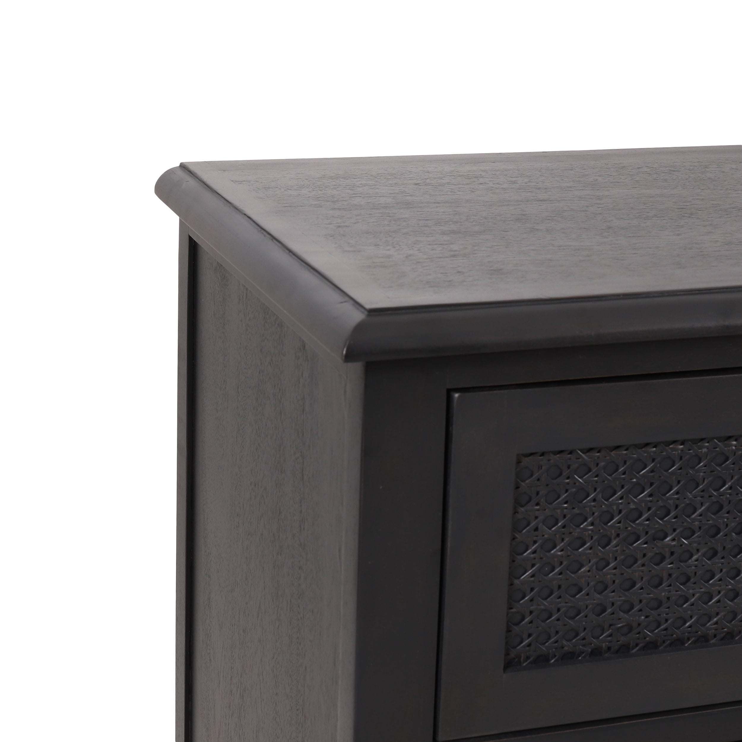 Noble House Thurber Acacia Wood and Cane 3 Drawer Dresser, Dark Gray