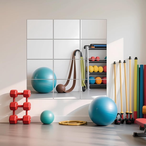 Azulejos de Espejo de Pared de Longitud Completa, 12 x 12 x 4 Piezas sin Marco, Espejo de Pared de Vidrio para Gimnasio en casa, Puerta, recámara, Sala de Estar