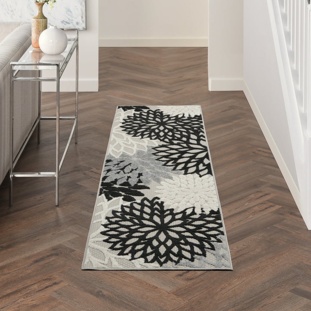 Nourison Aloha Indoor/outdoor Floral Black White Area Rug