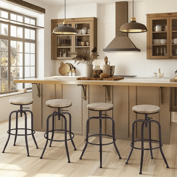 Homycasa Set of 2 Swivel Barstools Adjustable Height-Vintage Brown