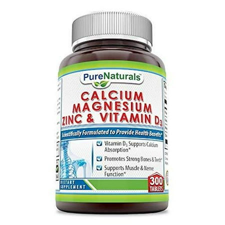 Pure Naturals Calcium Magnesium Zinc with Vitamin D3, 300 Tablets, Supports Nerve & Muscle Functions* Supports Strong Bones & Teeth* 300