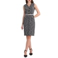 thumbnail image 1 of Vestido de tweed sin mangas para mujer INSPIRE CHIC 2025 Verano Oficina Trabajo Vestido ajustado de cuello en V Lápiz 2XL Negro, 1 of 5