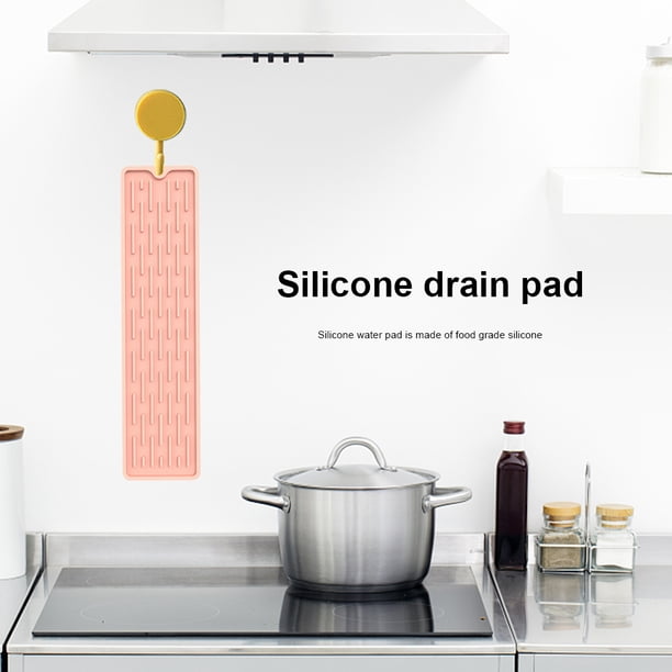 Alfombrilla de silicona para encimera, vajilla antideslizante, bandeja de drenaje, almohadilla para secar platos (rosa)