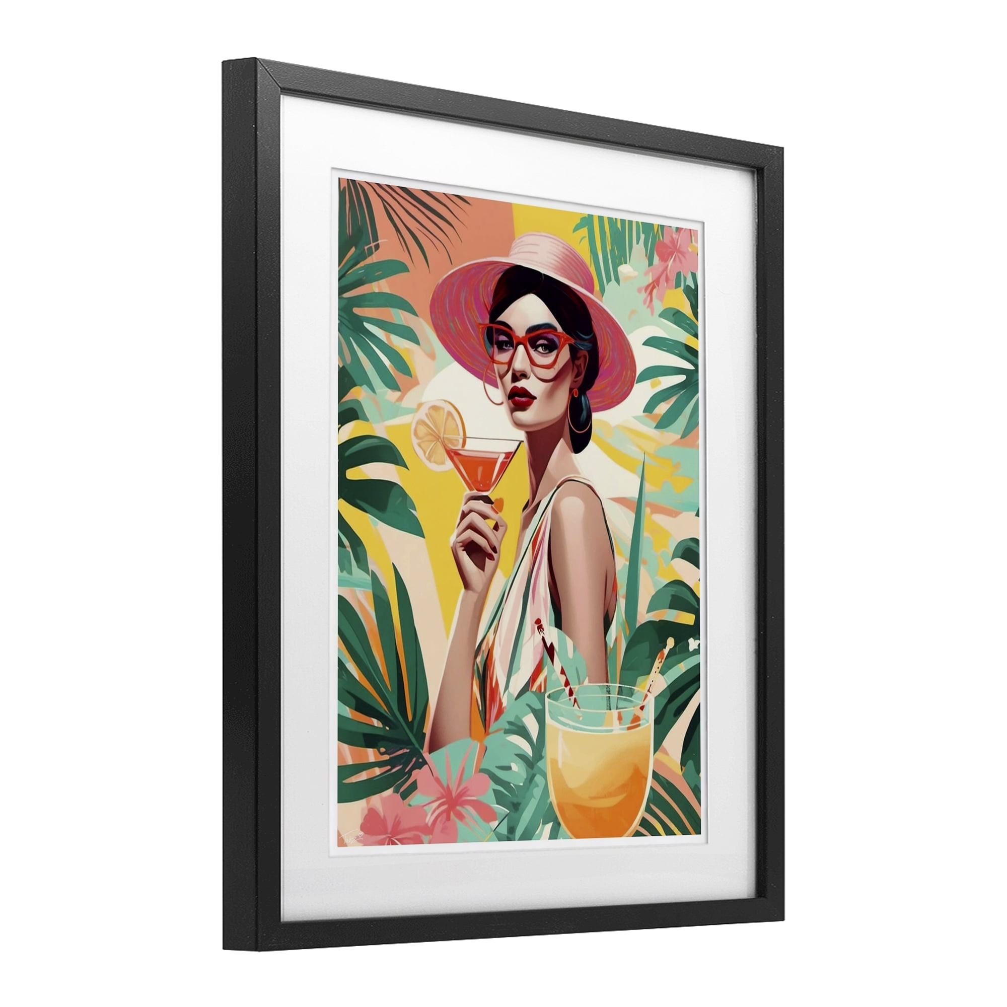 Stupell Industries Exotic Summer Cocktail Black Framed Print Under Glass, design by Tabz Jones