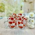thumbnail image 6 of STP GOODS Poppies and Daisies Glass Mug Set of 4 pcs 11.2 fl oz (330 ml) Tea Mugs for Hot Beverages Coffee and Tea Mugs for Latte Cocoa Chocolate Glass Drinkware, Service for 4, Red White Clear, 6 of 6