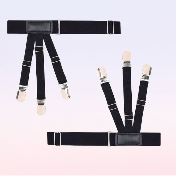 Supvox 2Set Men Shirt Suspenders for Tucking Practical Polyester Anti-slip Clip Black