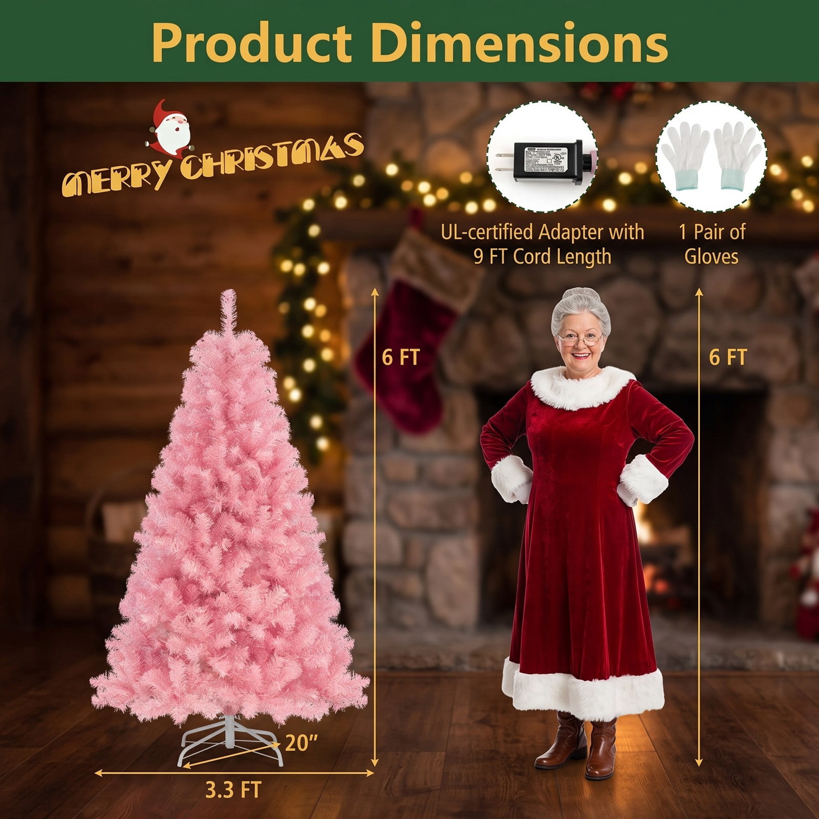 RUIE 6ft Pre-Lit Tinsel Christmas Tree, Artificial Xmas Tree with 250 Warm White LED Lights, 688 Lush Branch Tips, 8 Lighting Modes, Metal Base Holiday Decoration, Pink