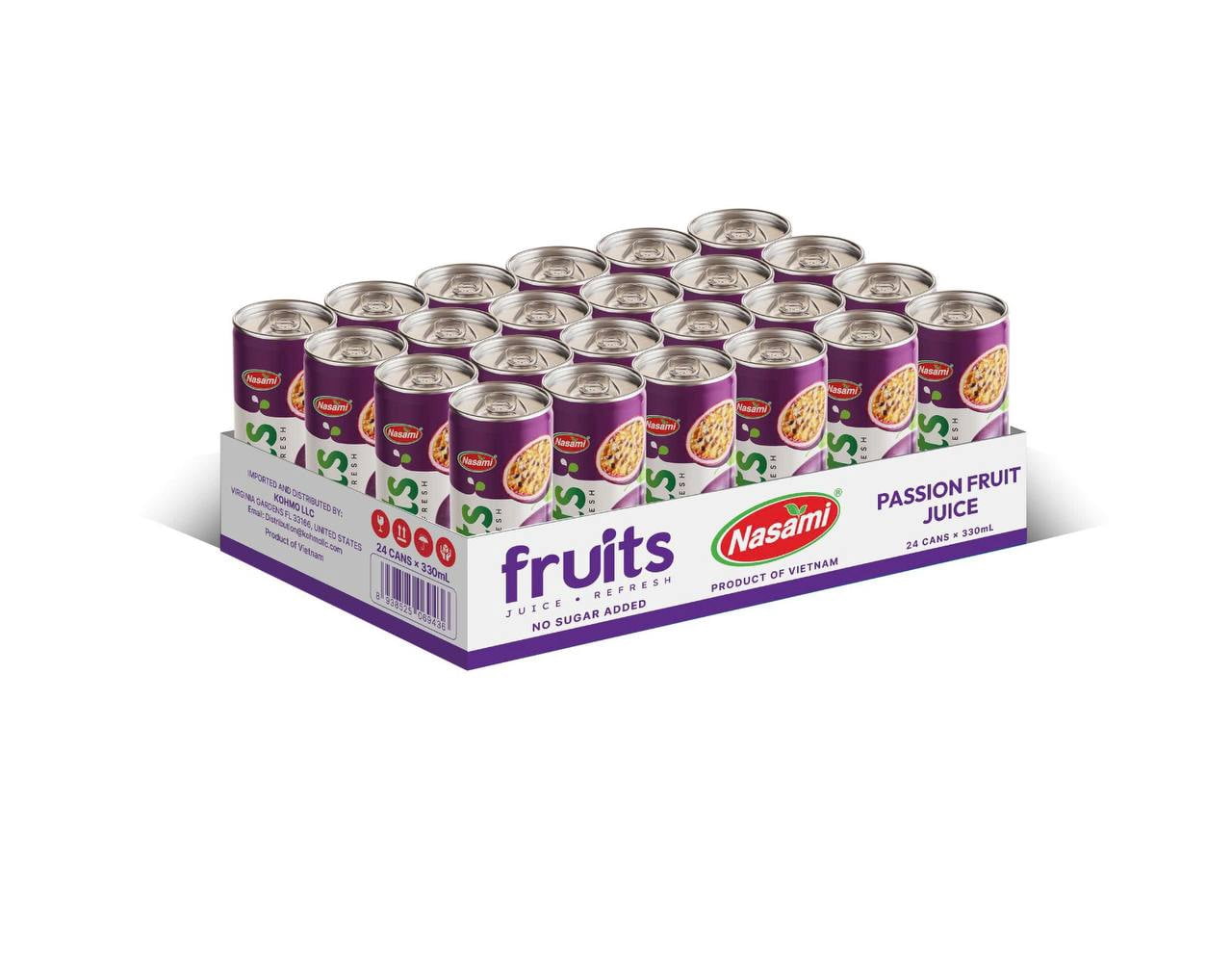 NASAMI Passion Fruit Juice Drink 100% Fruit, No Sugar Added, Tropical Beverage, 11.1 fl oz Cans, Ready to Drink, 24 Pack