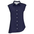 thumbnail image 4 of Breezora Womens Oversized Button Down Shirt Sleeveless Collared Top Lightweight Cotton Linen Blend Work Casual Summer Blouse XL Size Dark Blue, 4 of 8
