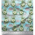 thumbnail image 1 of Soimoi Cotton Jersey Fabric Leaves & Magnolia Floral Print Fabric by The Yard 58 Inch Wide, 1 of 3