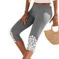 thumbnail image 4 of felwors Women's Capri Leggings Summer Floral Lace Trim Cropped High Waist Stretchy Soft Casual Yoga Workout Beach Tights Pants Grey for Size XL, 4 of 8