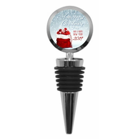 Merry Christmas and a Happy New Year 2019 Silver Wine Stopper with Vacuum - Wine Stopper Favors - Wine Stopper Decorative - Wine Stopper