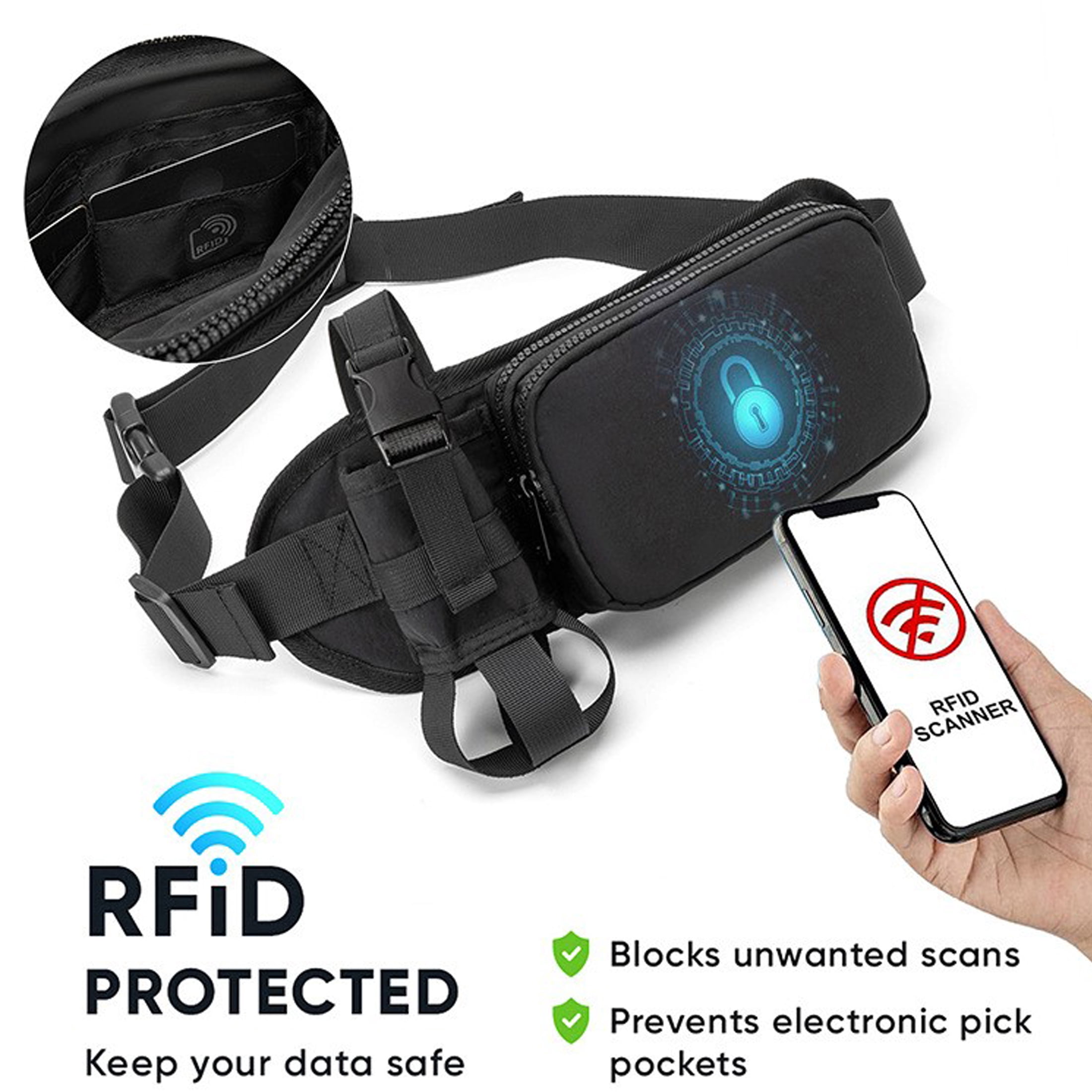 Oxford Cloth Running Belt Pack Large Capacity with Water Bottle Bag Sports Shoulder Pack Adjustable Zipper