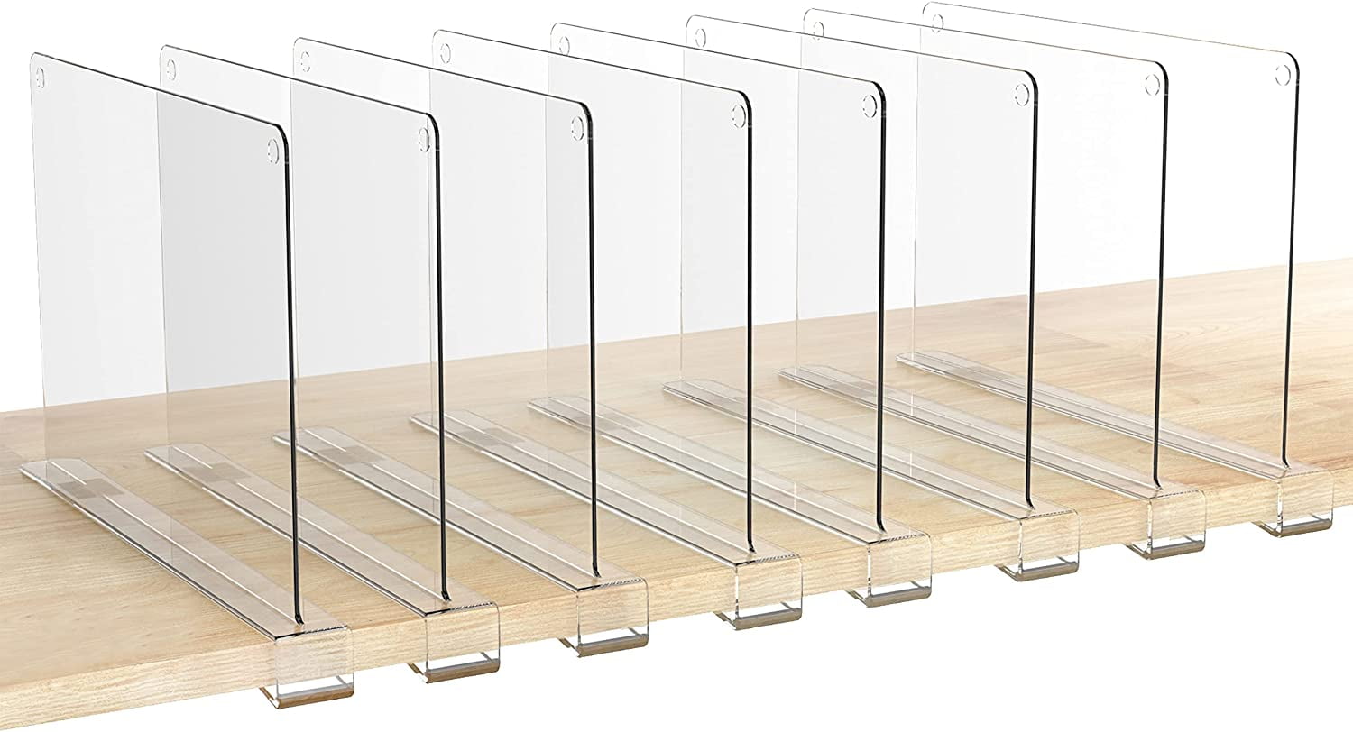 HBlife 6 Pack Shelf Dividers Closet Shelves for Wood Shelves Cabinets  Bedroom Organization and Storage, Clear Acrylic