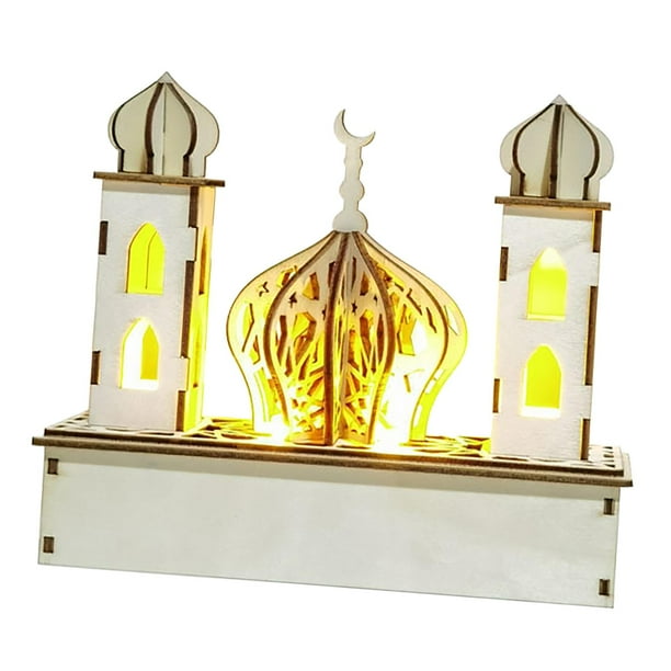 Adorno de madera Eid Mubarak, suministros para fiestas, decoración de mesa LED para fiestas de festivales Palacio Real