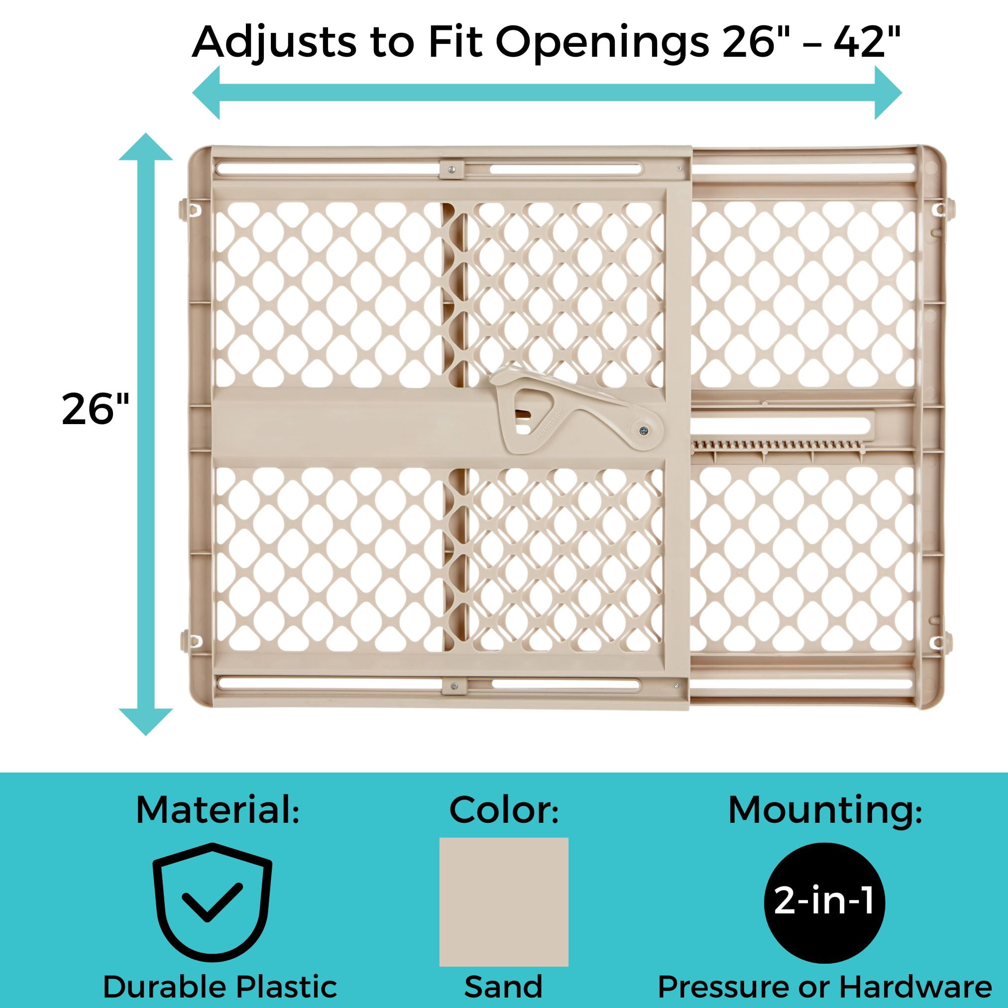 Toddleroo by North States Supergate Ergo Child Safety Gate, 26"-42" Wide, Sand