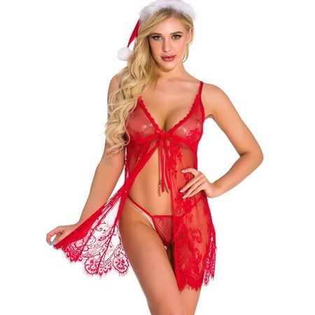 

Naughtyhood Sexy Lingerie Set Women Christmas Solid Lace Underwear Jumpsuits Bra Lingerie Roleplay Pajamas Hat Rompers