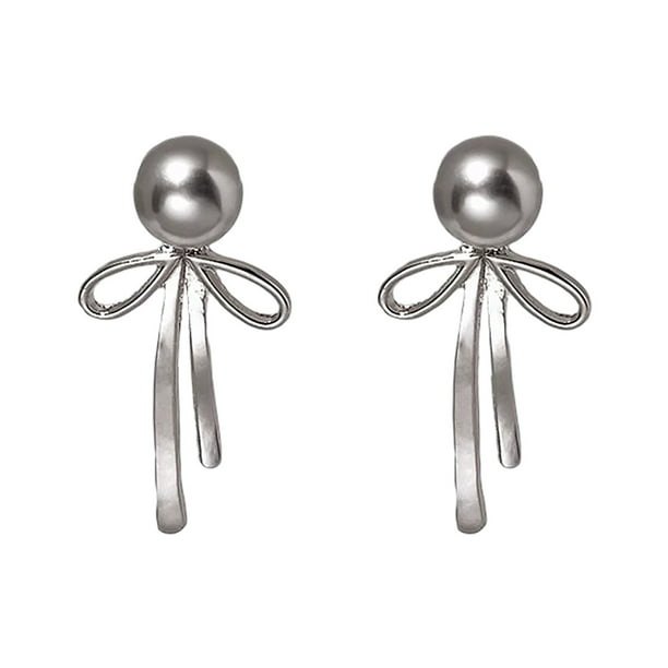 Pendientes elegantes con perla gris y diseño delicado para mujer, accesorios de moda para las orejas