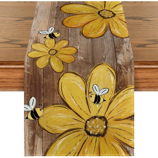 Camino de mesa de verano con diseño de girasol y cuadros de búfalo, decoración de mesa de comedor de primavera para cocina y fiestas en casa (1 unidad)