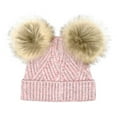 thumbnail image 3 of C.C Kids' Babies' Soft Stretch Cable Knit Faux Fur Pom Pom Beanie Hat, Criss Cross Rose Mix, 3 of 5