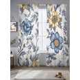 thumbnail image 3 of Vintage Flower Sheer Curtains 84 inches Long 2 Panels Set Abstract Floral Art Leaf Yellow Blue Sheer Window Curtain Rod Pocket Voile Drapes for Living Room/Bedroom, Each 52" W x 84" L, 3 of 7