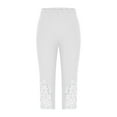 thumbnail image 6 of Diufon White Capri Leggings for Women Elastic High Waisted Floral Lace Patchwork Stretch Soft Capris Pants, 6 of 7