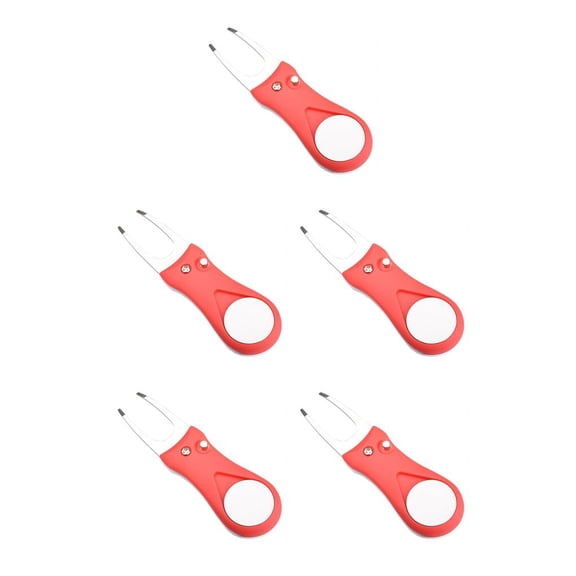 Eigraketly Golf Pitch Groove Repair Fork Pitchfork Mango de plástico Cabeza de acero inoxidable Reutilizable Putting Marker Removal Red Rojo 5piezas