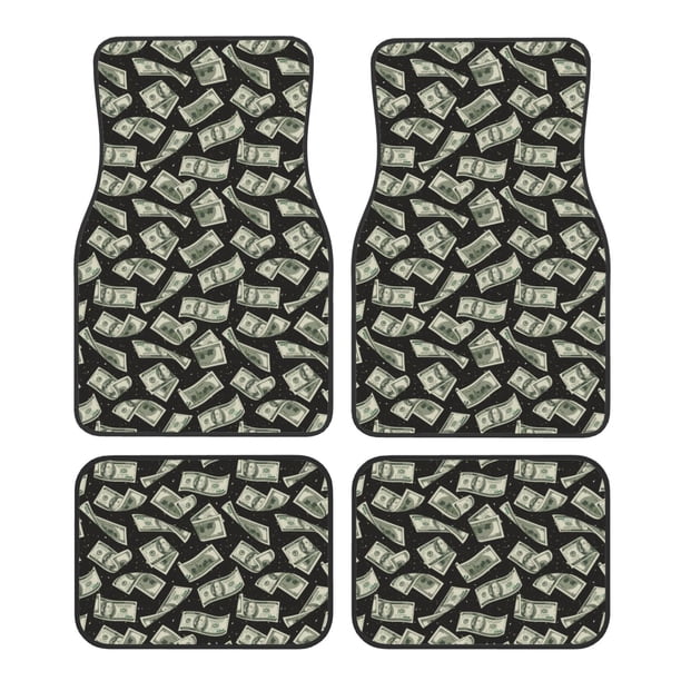 Fotbe Dollar Juego de 4 Tapetes para Auto con Estampado – Alfombrillas de Goma Reforzada, Diseño Antideslizante, Protección para Todo el Año – Vehículos, Autos, Camionetas y SUVs