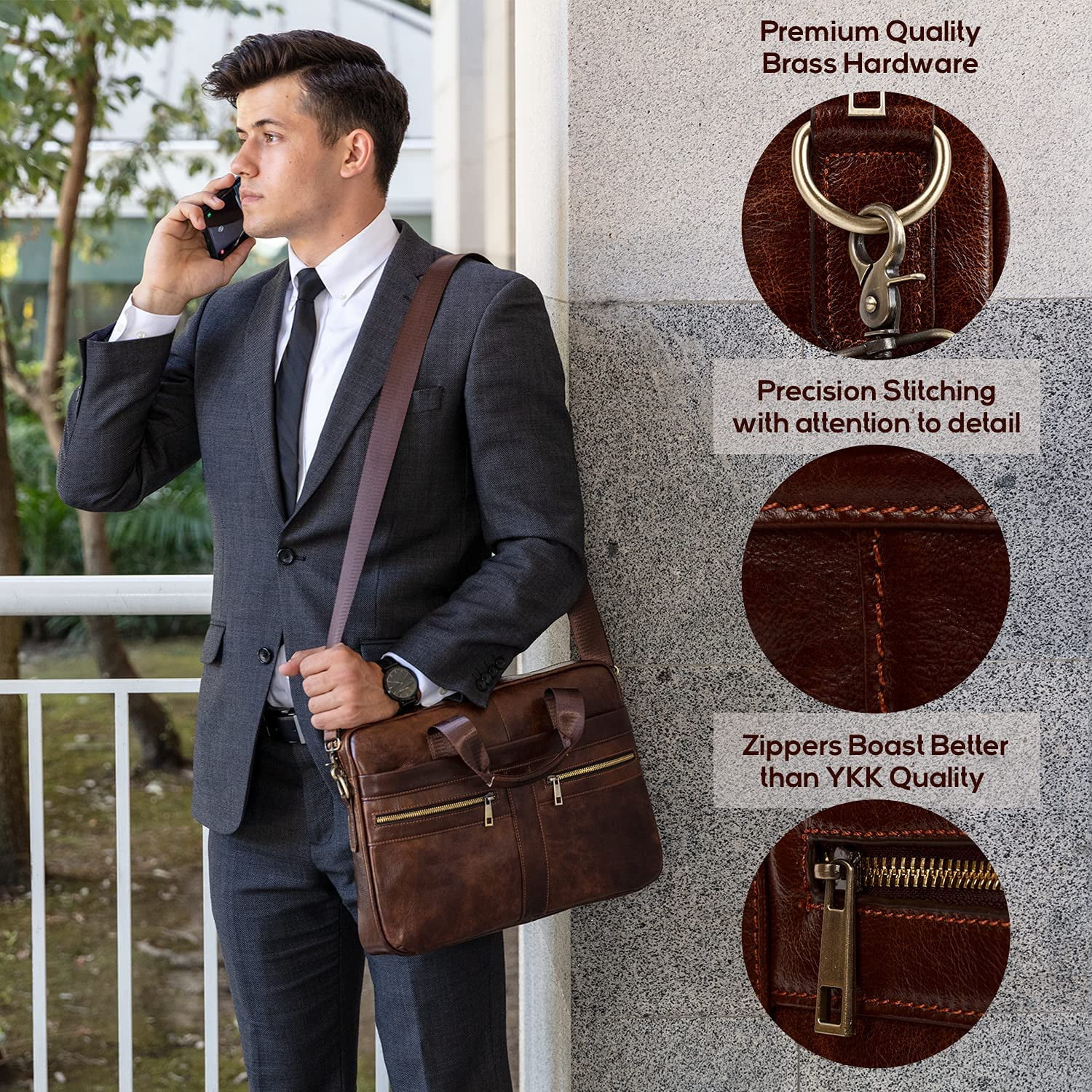 Bekayaa Genuine Leather Briefcase for Men with Padded Protection for 14 inch Laptop