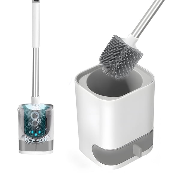 Toilet Bowl Brush and Caddy Holder Set, Silicone Toilet Scrubber Cleaner for Bathroom 1 Pack