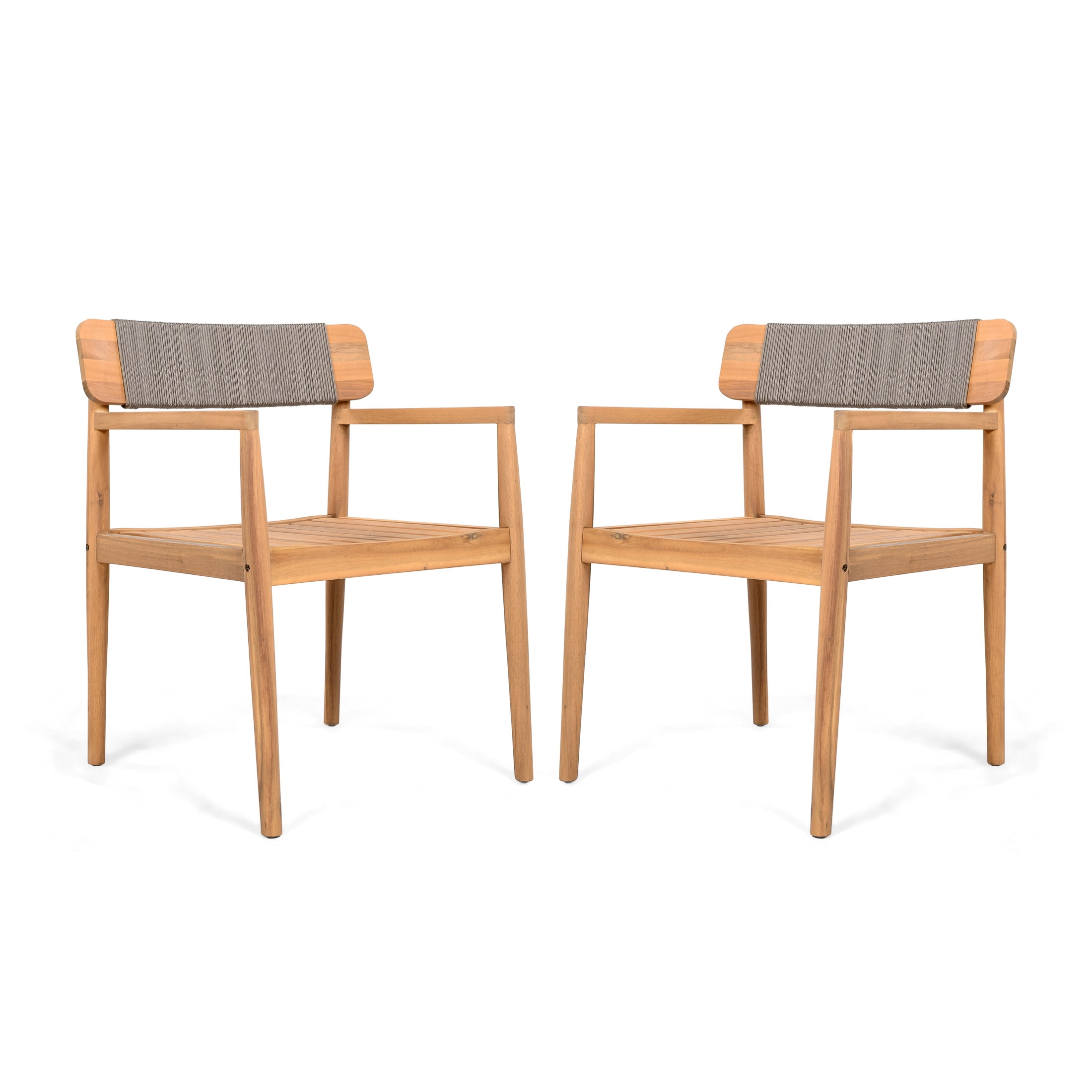Christopher Knight Home Coastal Wood Outdoor Dining Chair with Rope Weave Backrest, Grey, Set of 2
