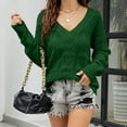 thumbnail image 4 of Fesfesfes Women Sweater Fall Winter Solid Love Heart Hollow Out Long Sleeve V-Neck Pullover Sweater Tops Clearance, 4 of 6