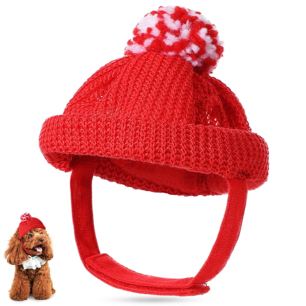 EeaseMX Pet Christmas Red Hat Gorro de lana de punto cálido con orificios para las orejas para cachorro de perro gato
