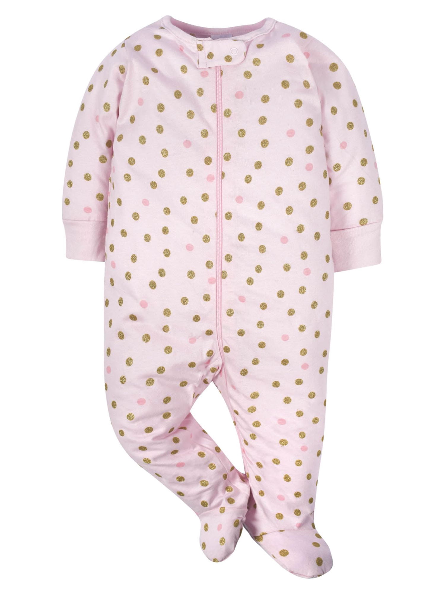 Gerber Baby Girl Sleep 'n Play Footed Pajamas, 4-Pack