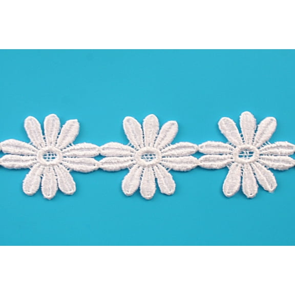 Lily 2" White Daisy Flowers Floral Guipure Cuttable Venice Lace Trim By Yard